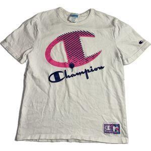 Champion x‎ MTV Men's M Big Drip Graphic T-Shirt White Big C Small C Logo